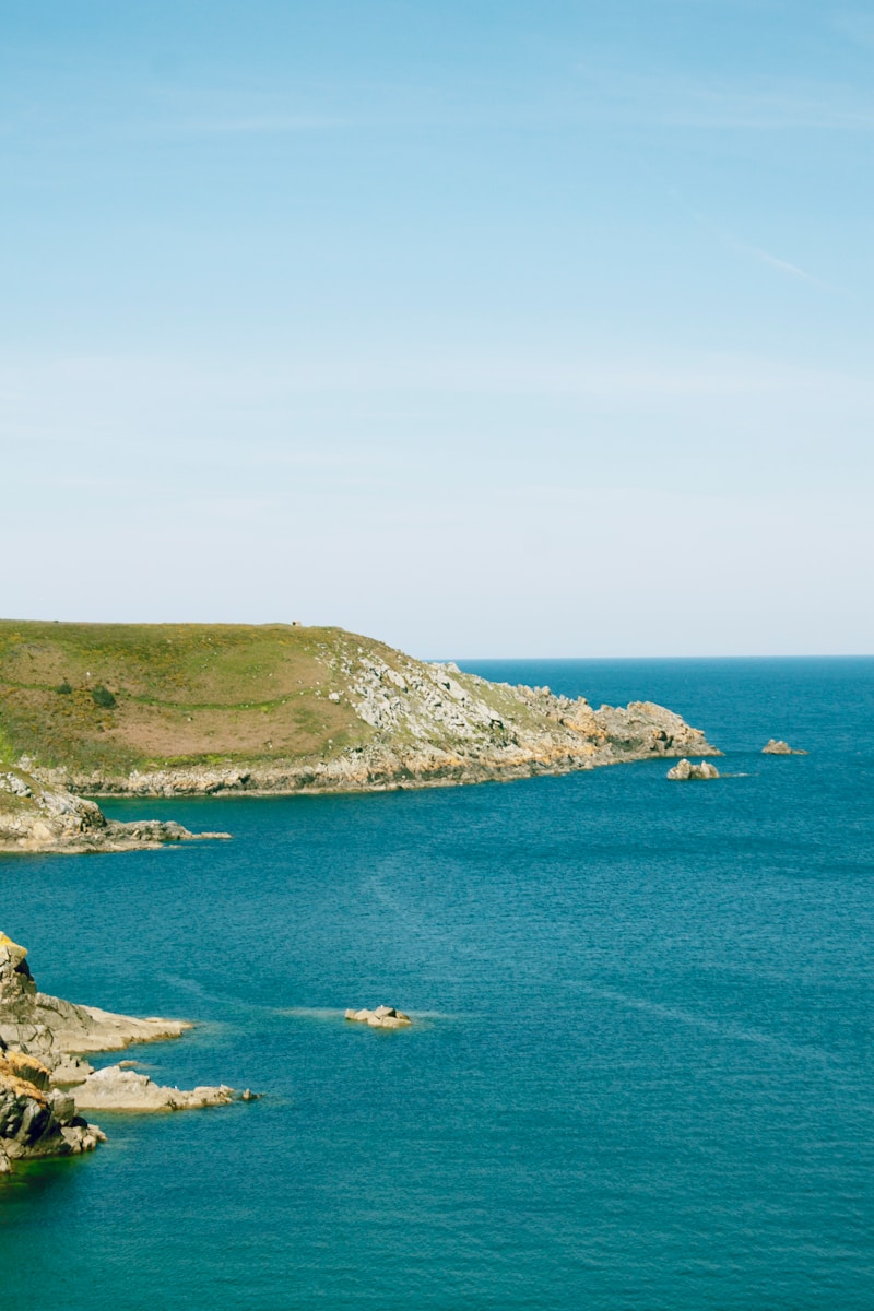 brown island and blue water